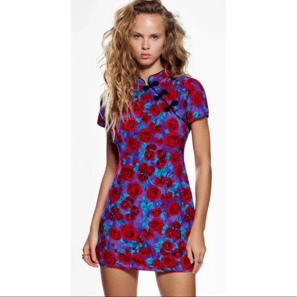 Zara Dresses & Skirts - Zara Printed Frog Button Mini Dress Women's Size Large